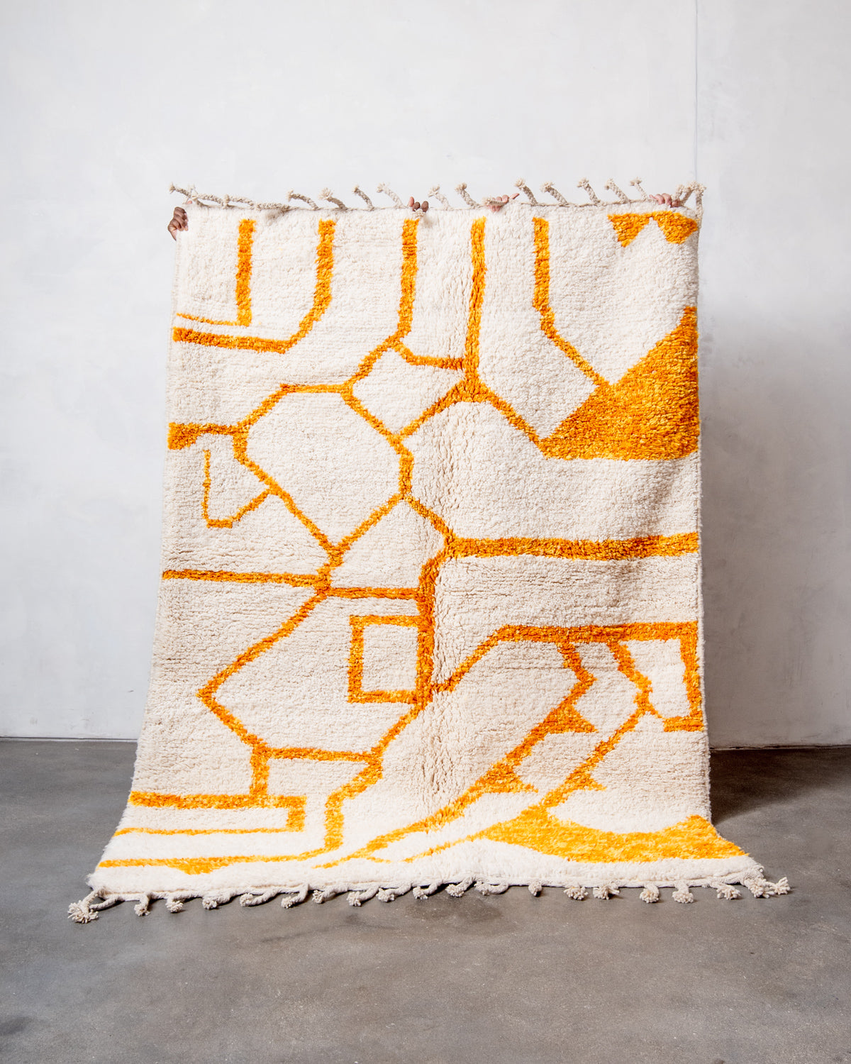 odern, designer, handcrafted Berber rug from Morocco. Beniourain carpet with beautiful colours and patterns and fluffy wool texture.